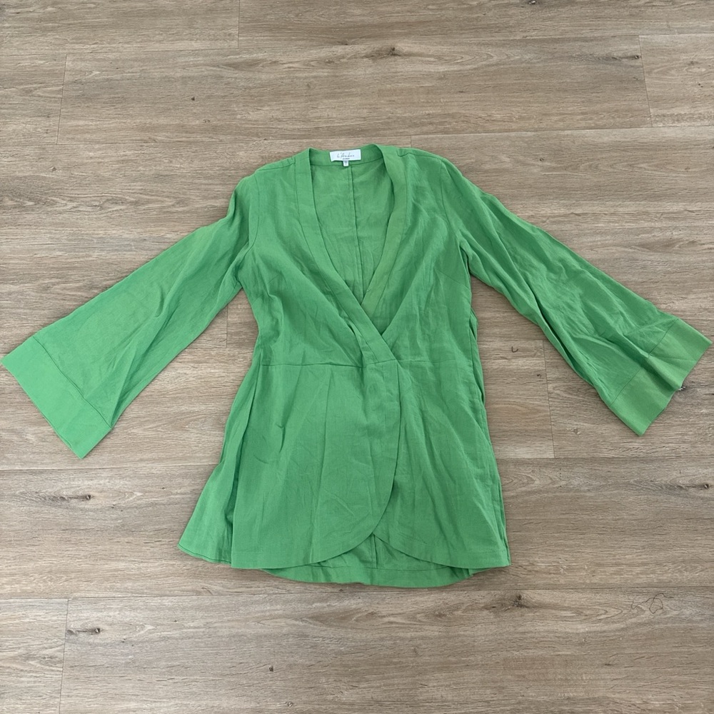 L'Academie Lime Green Bell Sleeve Dress With Tie In Back M